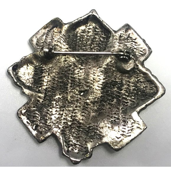 Vintage Antiqued Silver Tone America 1990 Brooch Pin Elephant Crown Rhinestones - Picture 3 of 3